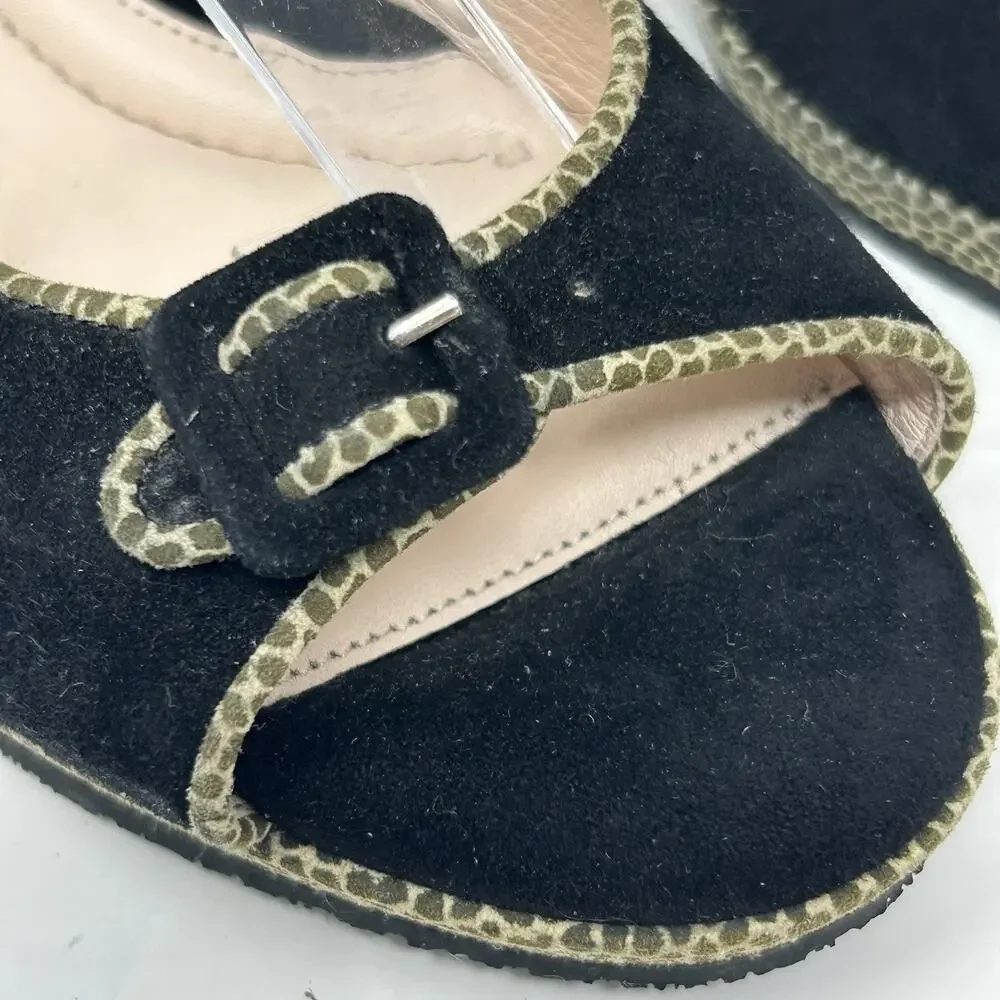 Beautifeel Sandals Black Size 38 Suede Ankle Strap Giraffe Print Wedge Heel
